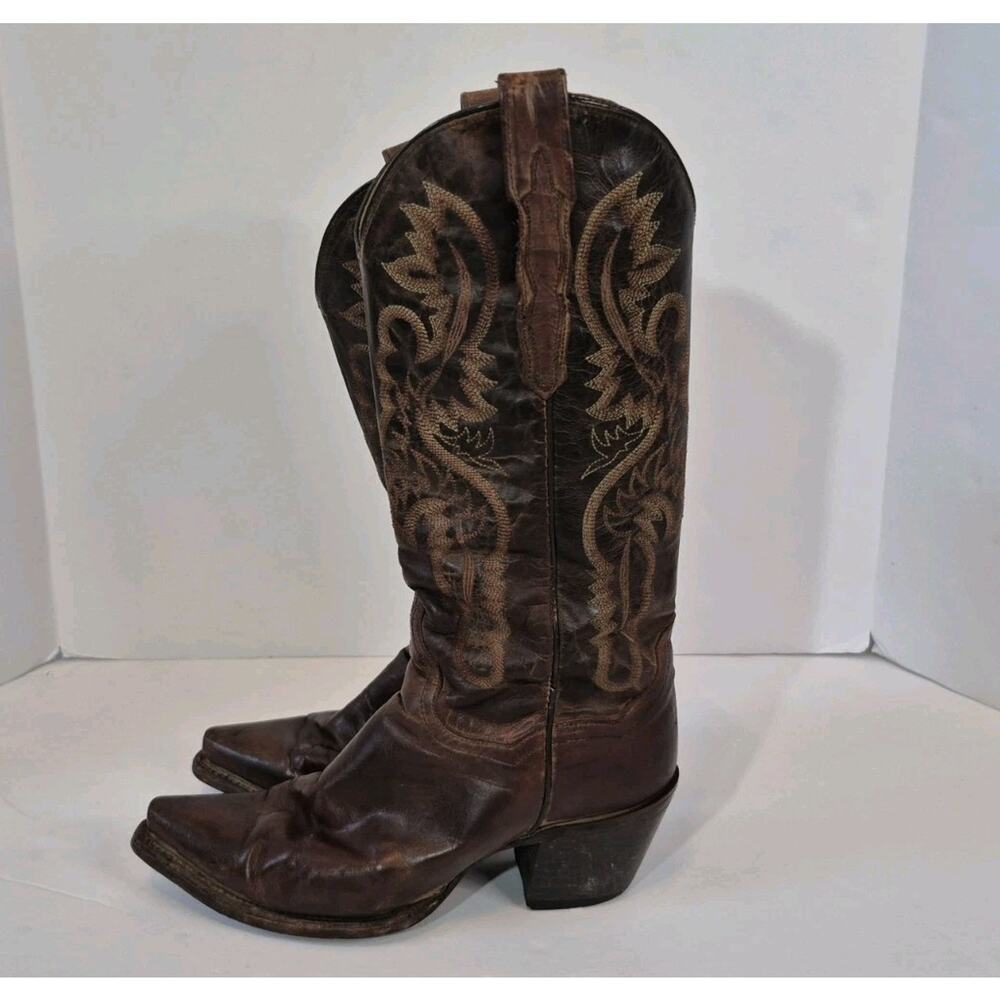 Dan Post Western Womens Brown Dirty Bull Snip Toe Bay Apache Boots 7.5 M